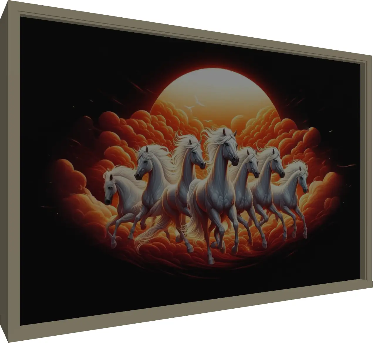 Morning Sunrise Seven Running Horses — floater frame preview | PrintPosters.in